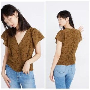 Madewell Silk Carmelina Flutter-Sleeve Top in Polka Dot size 10